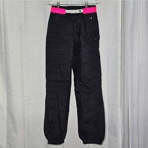Obermeyer Sport Bright On Vintage Black Hot Pink Nylon High Waisted Ski Pants